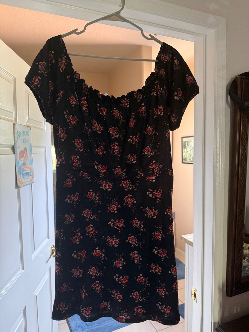 Xhilaration Black Mini Dress with Red Floral Print